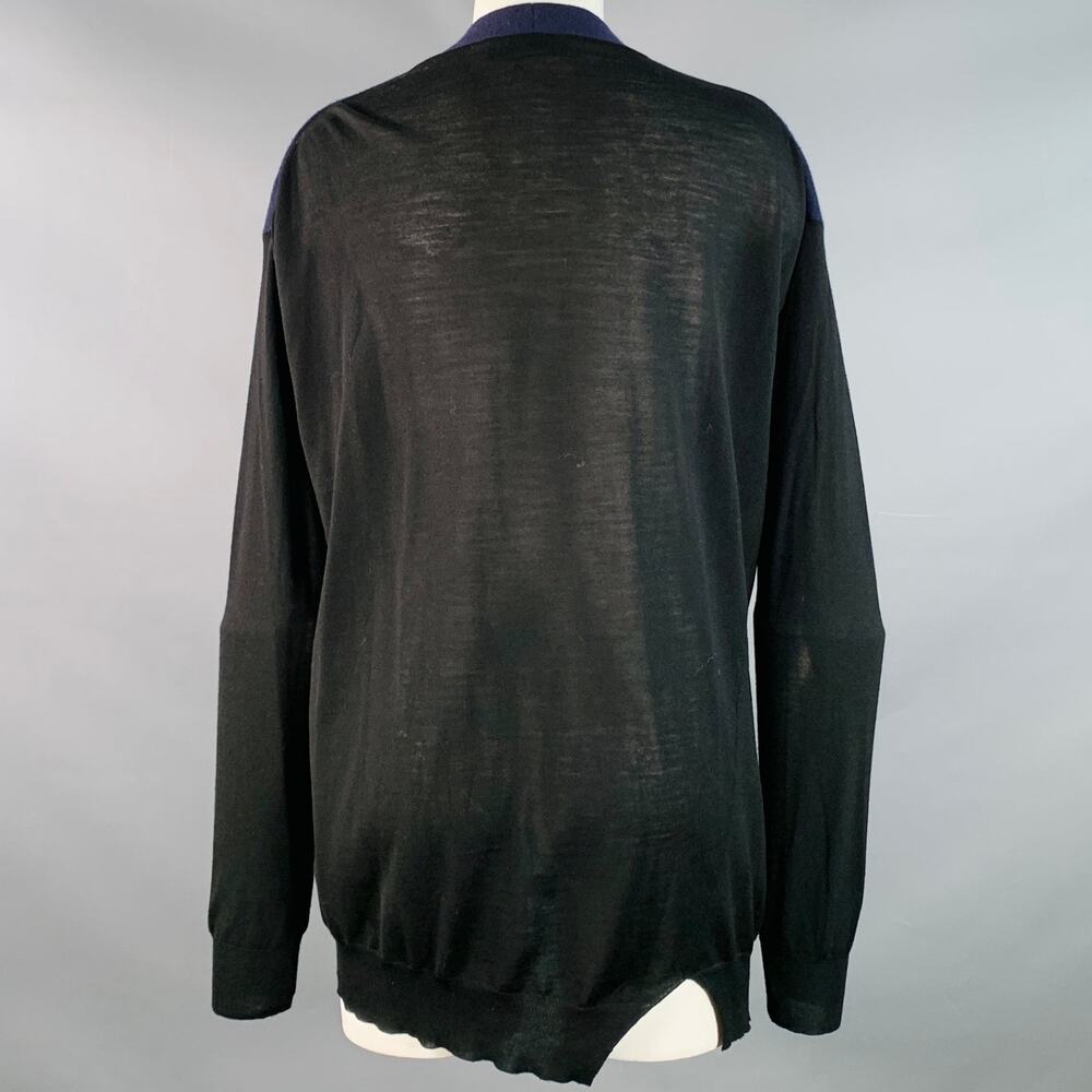 STELLA McCARTNEY Size 8 Navy Black Virgin Wool Two Tone V-Neck Cardigan - Picture 3 of 7